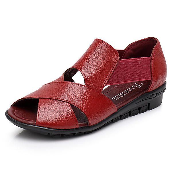 Flache Sandalen Aus Echtem Leder Für Damen