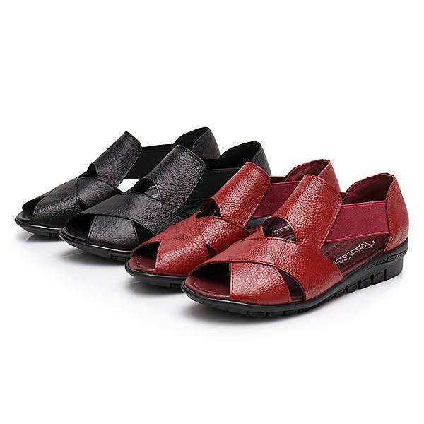 Flache Sandalen Aus Echtem Leder Für Damen