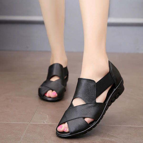 Flache Sandalen Aus Echtem Leder Für Damen