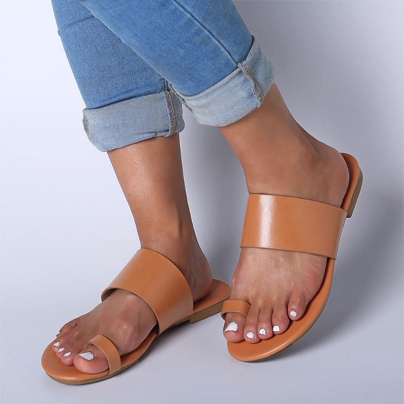 Flache Strandsandalen Mit Clip Toe Für Damen In Reiner Farbe