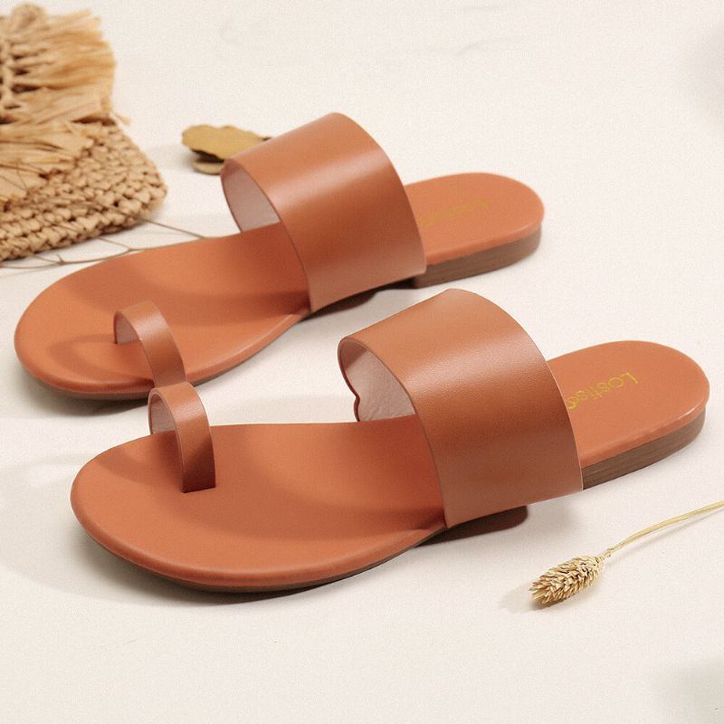 Flache Strandsandalen Mit Clip Toe Für Damen In Reiner Farbe