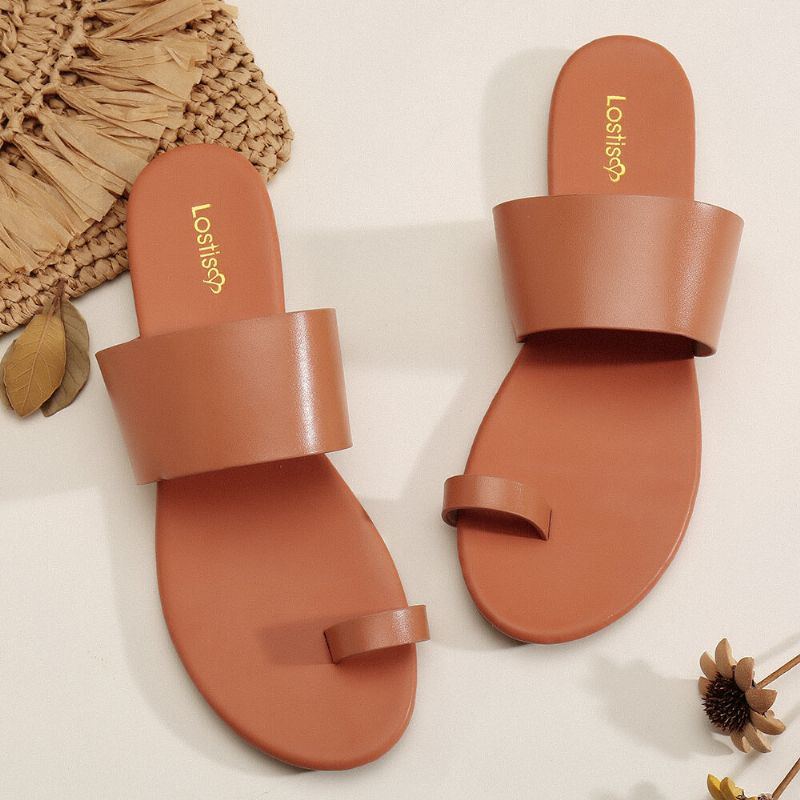 Flache Strandsandalen Mit Clip Toe Für Damen In Reiner Farbe