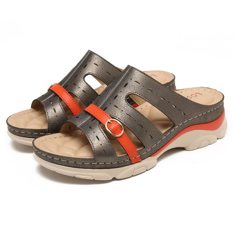 Damen Aushöhlen Farbe Spleißen Weiche Sohle Bequeme Sommer Strand Keil Sandalen