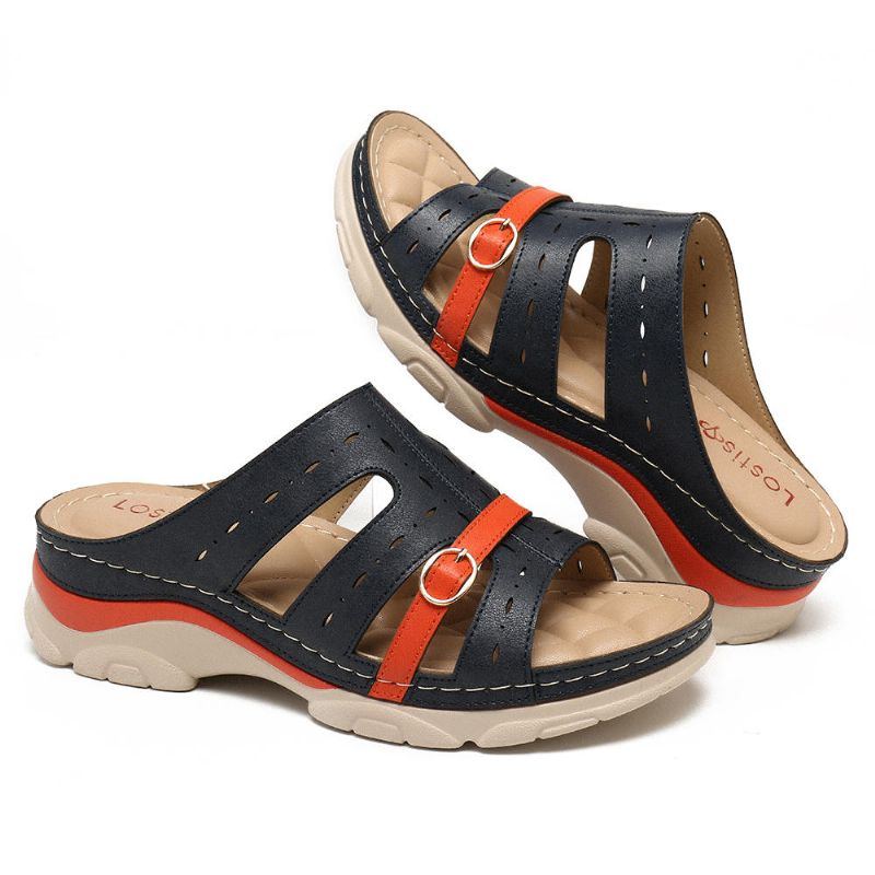 Damen Aushöhlen Farbe Spleißen Weiche Sohle Bequeme Sommer Strand Keil Sandalen