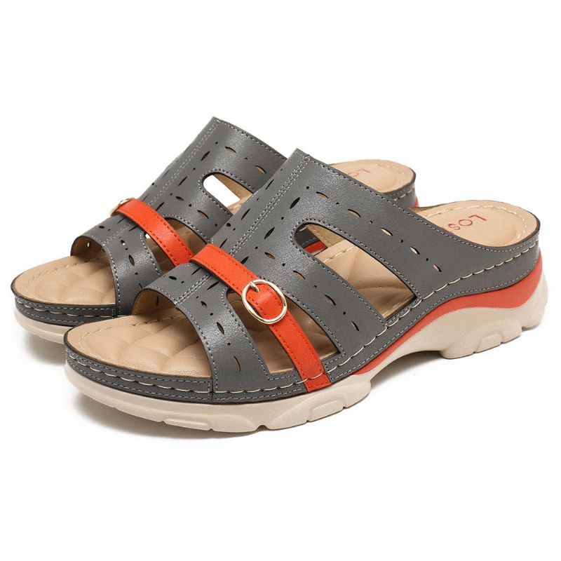 Damen Aushöhlen Farbe Spleißen Weiche Sohle Bequeme Sommer Strand Keil Sandalen