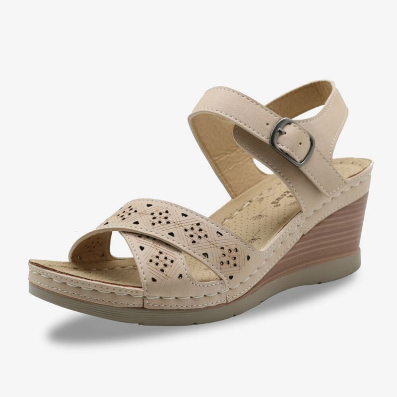 Damen Aushöhlen Open Toe Buckle Casual Summer Wedge Sandalen