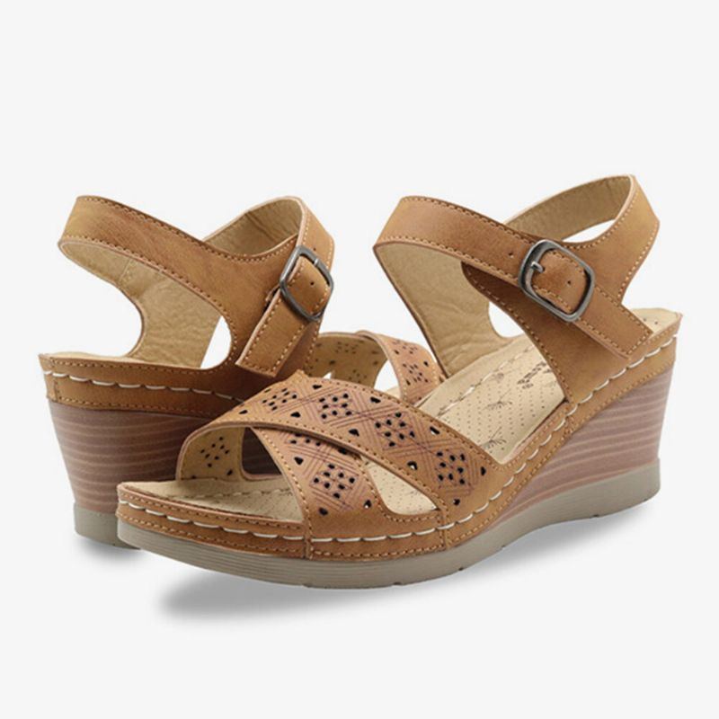 Damen Aushöhlen Open Toe Buckle Casual Summer Wedge Sandalen