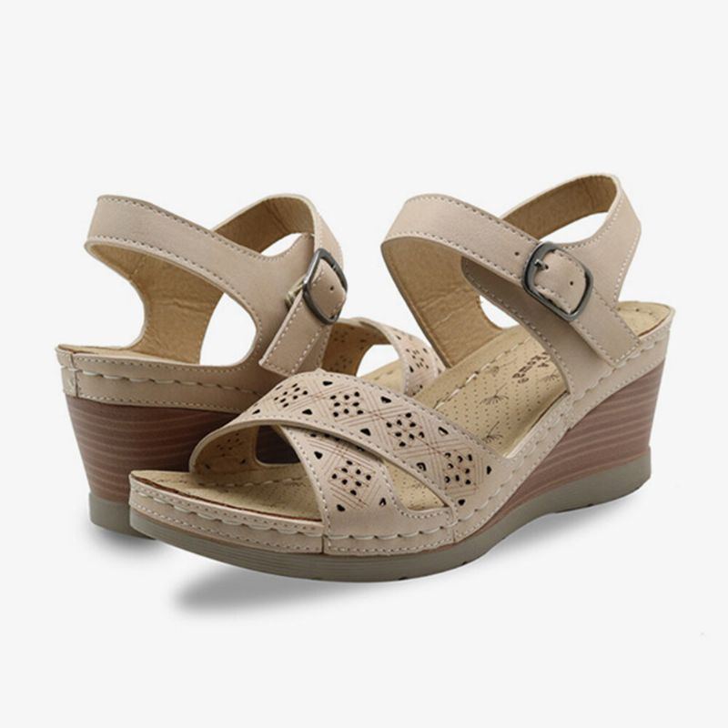 Damen Aushöhlen Open Toe Buckle Casual Summer Wedge Sandalen