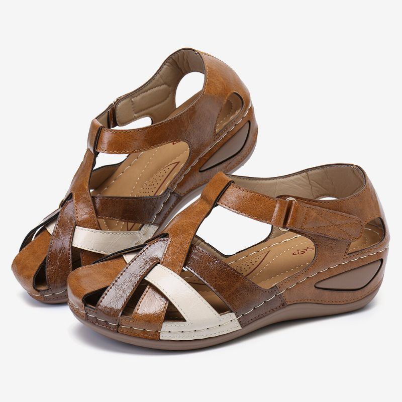 Damen Ausschnitt Farbblock Verstellbarer Riemen Lässige Sommer Keilsandalen