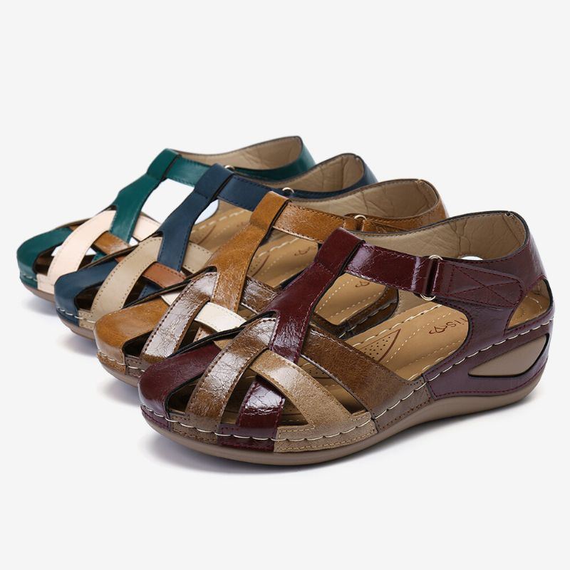 Damen Ausschnitt Farbblock Verstellbarer Riemen Lässige Sommer Keilsandalen