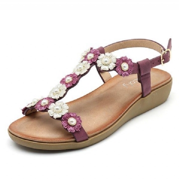 Damen Blumen Böhmischen Weichen Flachen Clip Toe Strand Hausschuhe