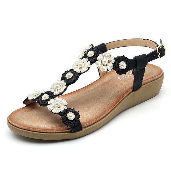 Damen Blumen Böhmischen Weichen Flachen Clip Toe Strand Hausschuhe