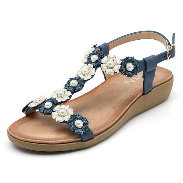 Damen Blumen Böhmischen Weichen Flachen Clip Toe Strand Hausschuhe