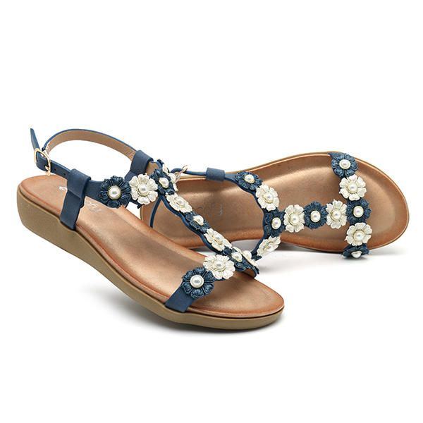 Damen Blumen Böhmischen Weichen Flachen Clip Toe Strand Hausschuhe