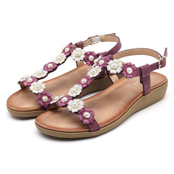 Damen Blumen Böhmischen Weichen Flachen Clip Toe Strand Hausschuhe