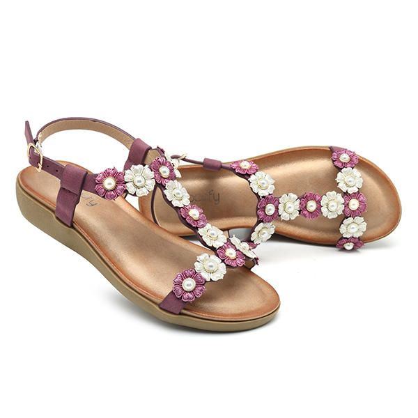 Damen Blumen Böhmischen Weichen Flachen Clip Toe Strand Hausschuhe