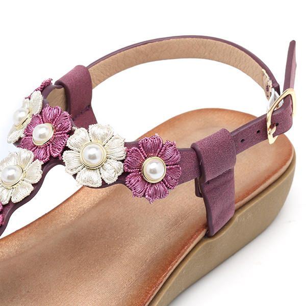 Damen Blumen Böhmischen Weichen Flachen Clip Toe Strand Hausschuhe