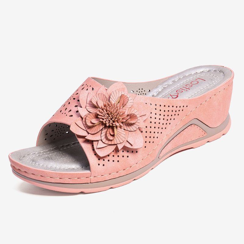 Damen Blumen Dekoration Verstellbarer Riemen Aushöhlen Slip On Lässige Sommersandalen