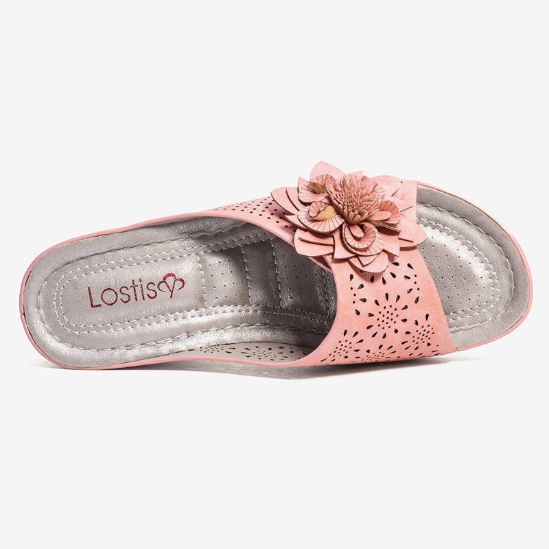 Damen Blumen Dekoration Verstellbarer Riemen Aushöhlen Slip On Lässige Sommersandalen