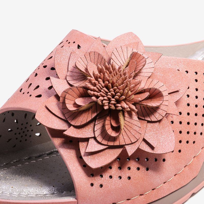 Damen Blumen Dekoration Verstellbarer Riemen Aushöhlen Slip On Lässige Sommersandalen