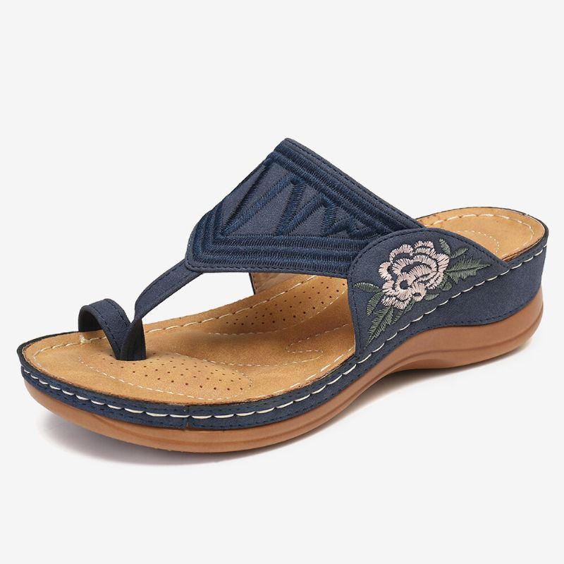 Damen Blumen Stickerei Zehen Ring Bequeme Beiläufige Tägliche Sommer Keil Sandalen