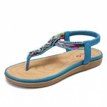 Damen Böhmen Das Elastisches Band Klipp Zehen Weiche Alleinige Kausale Sommer Flache Sandalen Bördelt