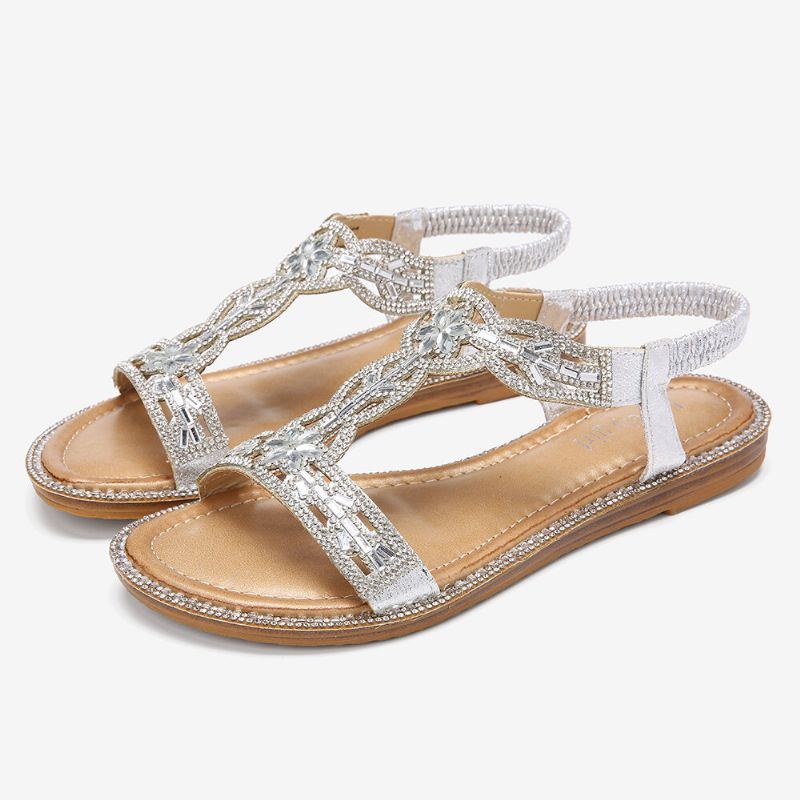 Damen Böhmen Strass Hohle Elastische Slip On Casual Sandalen