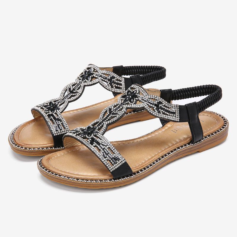 Damen Böhmen Strass Hohle Elastische Slip On Casual Sandalen