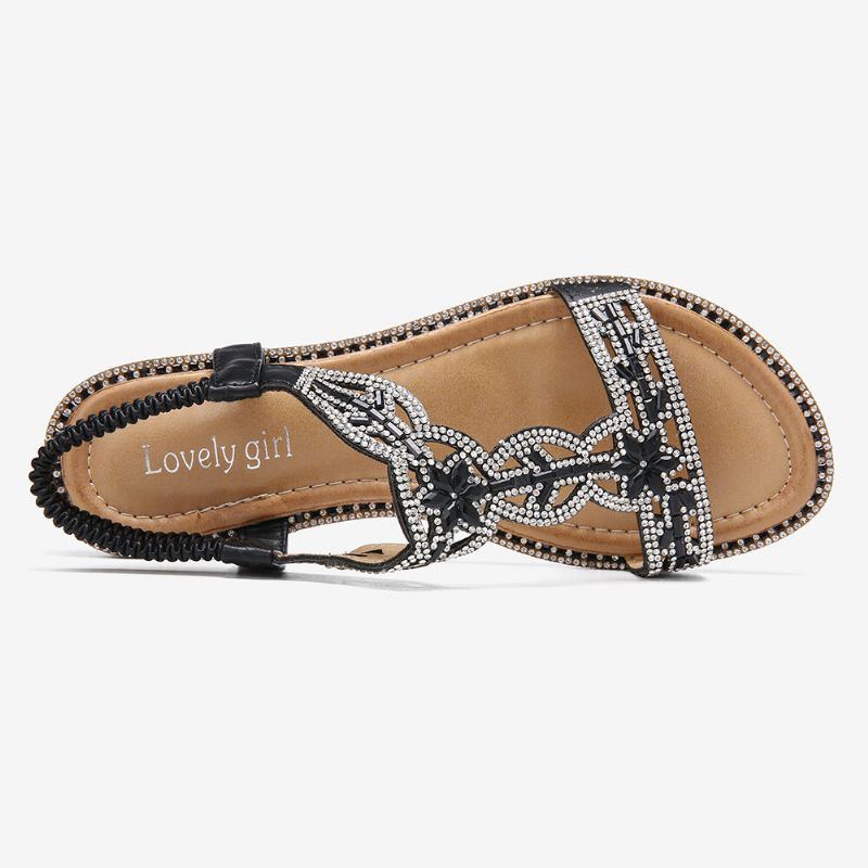 Damen Böhmen Strass Hohle Elastische Slip On Casual Sandalen