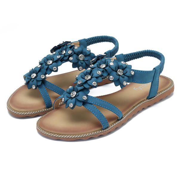 Damen Böhmische Blumen Beiläufige Schuh Strand Flache Sandalen