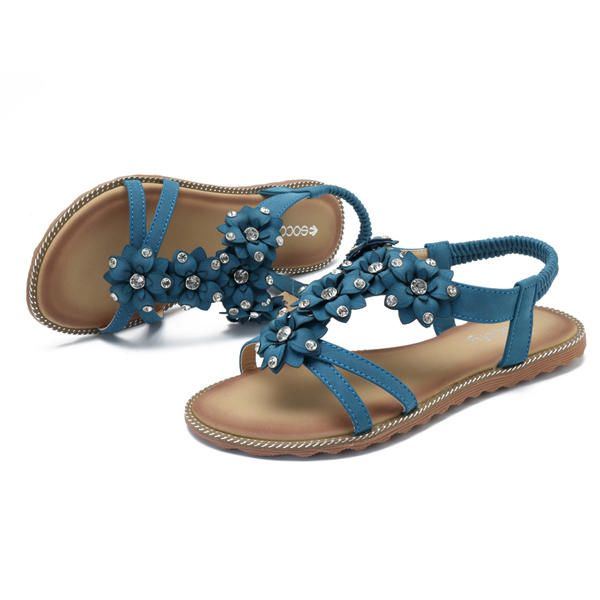 Damen Böhmische Blumen Beiläufige Schuh Strand Flache Sandalen