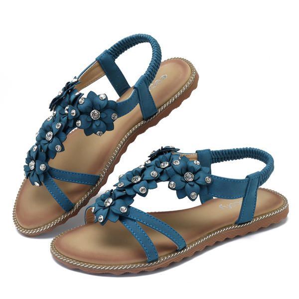 Damen Böhmische Blumen Beiläufige Schuh Strand Flache Sandalen