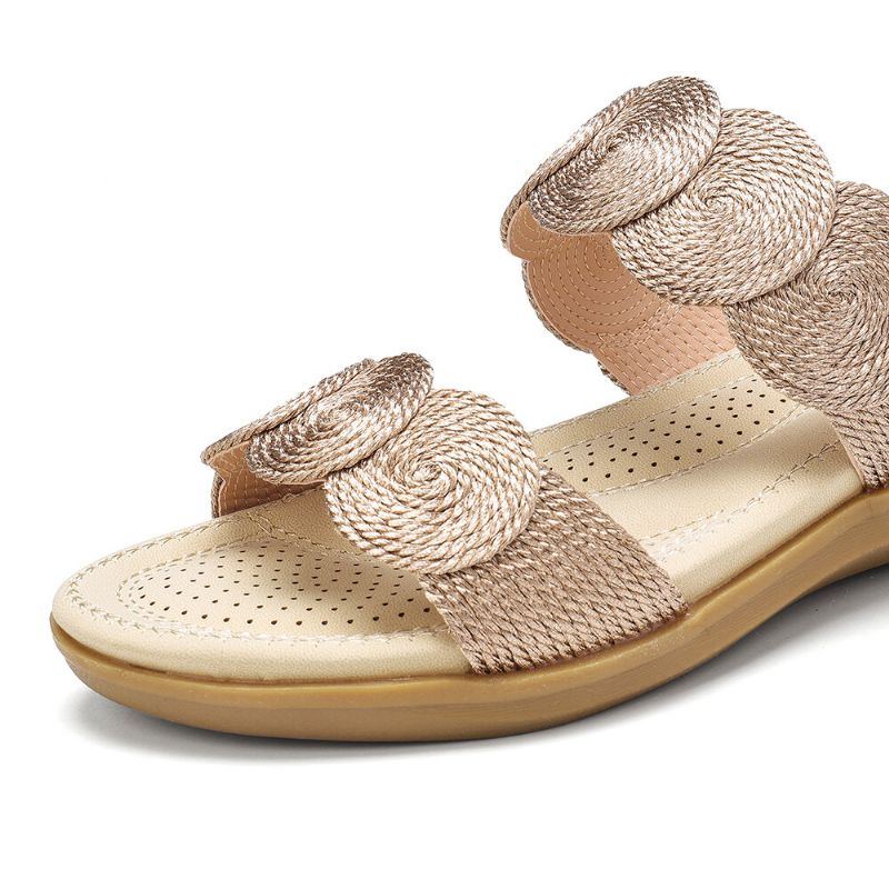 Damen Bohemian Double Band Woven Beach Casual Wedges Sandalen