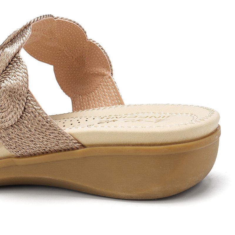 Damen Bohemian Double Band Woven Beach Casual Wedges Sandalen