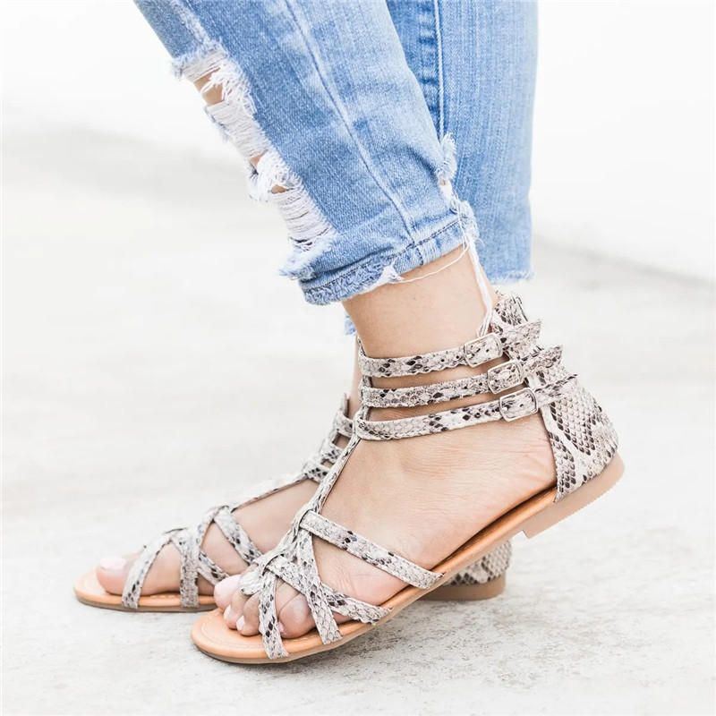 Damen Bohemian Folkways Open Toe Schnalle Sommer Strand Lässig Flache Sandalen