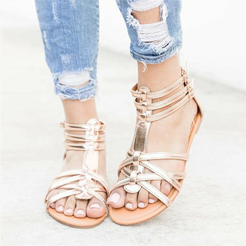 Damen Bohemian Folkways Open Toe Schnalle Sommer Strand Lässig Flache Sandalen