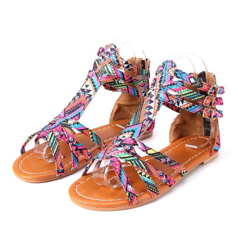 Damen Bohemian Folkways Open Toe Schnalle Sommer Strand Lässig Flache Sandalen