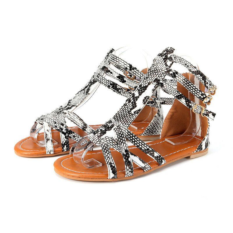 Damen Bohemian Folkways Open Toe Schnalle Sommer Strand Lässig Flache Sandalen