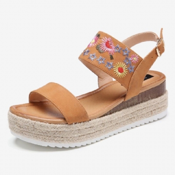 Damen Espadrilles Stickerei Blumen Schnalle Slingback Plateau Sandalen