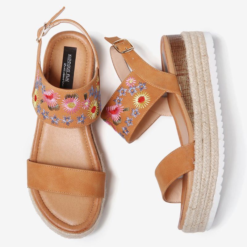 Damen Espadrilles Stickerei Blumen Schnalle Slingback Plateau Sandalen