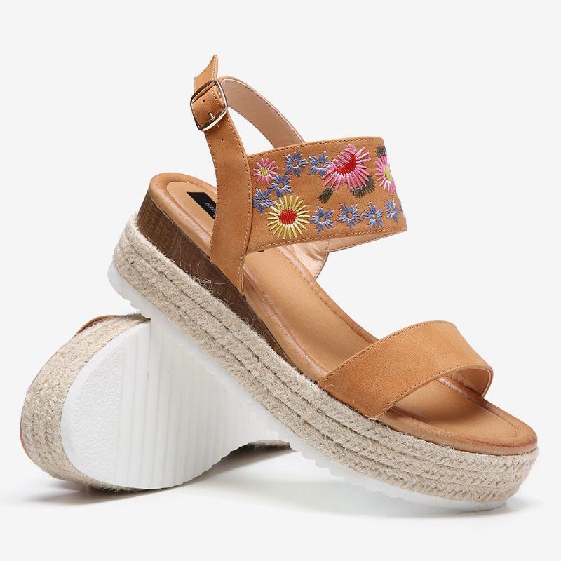 Damen Espadrilles Stickerei Blumen Schnalle Slingback Plateau Sandalen