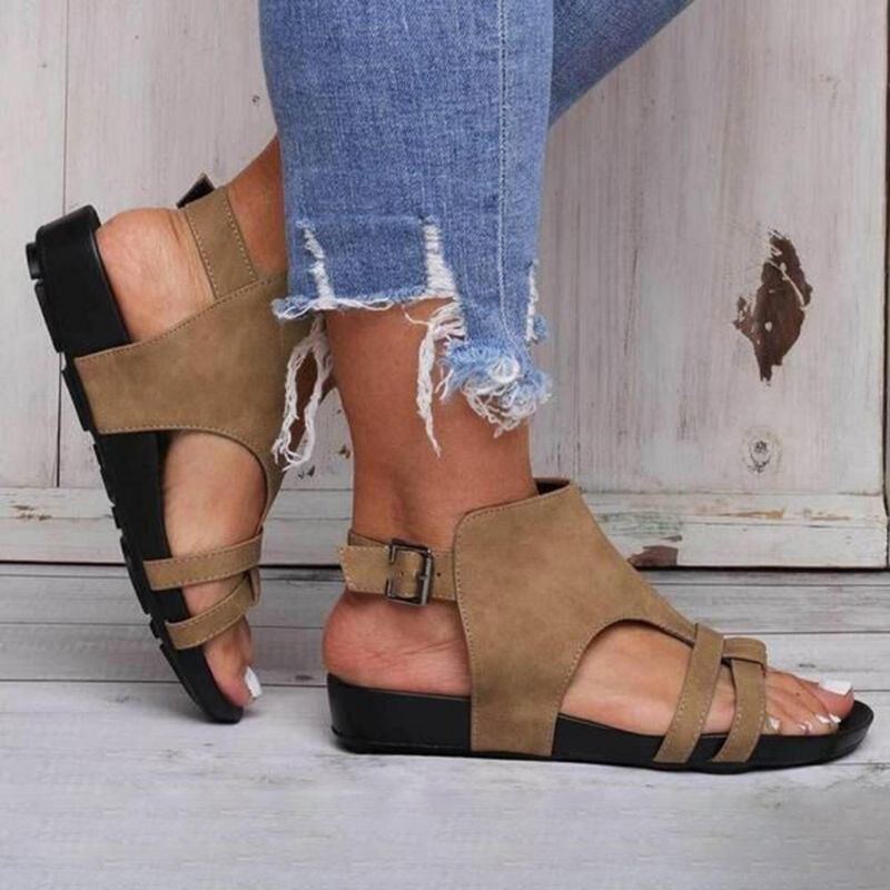 Damen Flache Sandalen Bequeme Sohle Schnallenriemen Schuhe