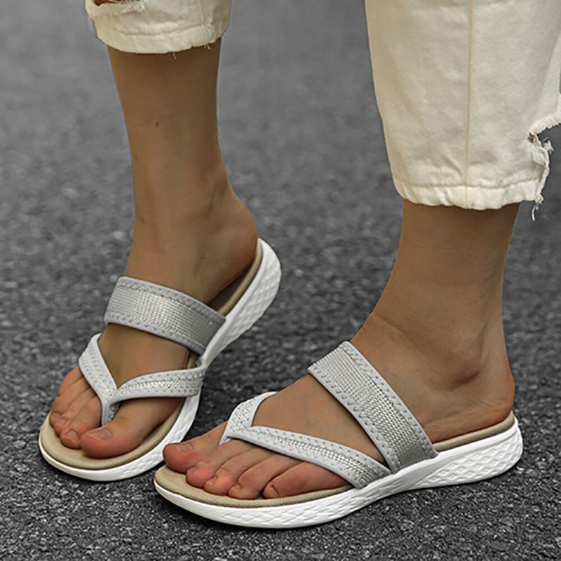 Damen Flip Flop Nähte Mit Weicher Sohle Zum Hineinschlüpfen Beiläufige Flache Sommersandalen