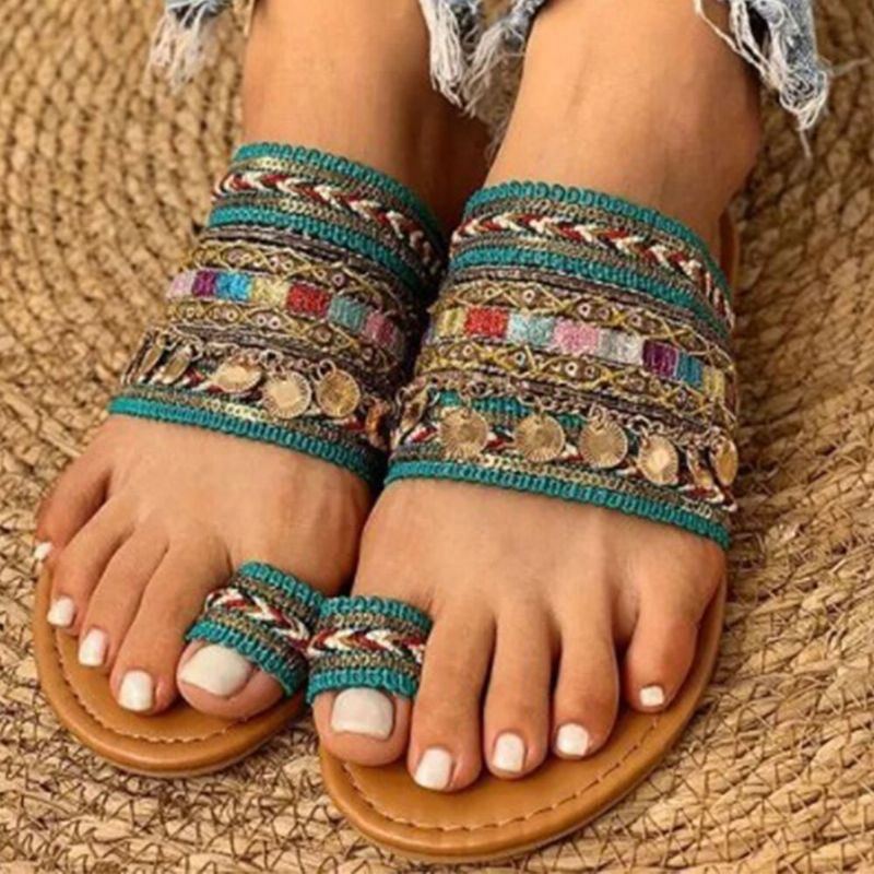 Damen Große Größe Bohemian Ethno Stil Strand Zehenring Lässige Sandalen