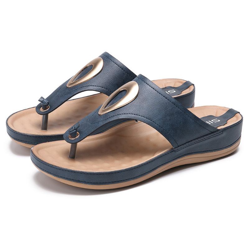 Damen Große Größe Metall Clip Toe Flip Flops Strand Casual Sandalen