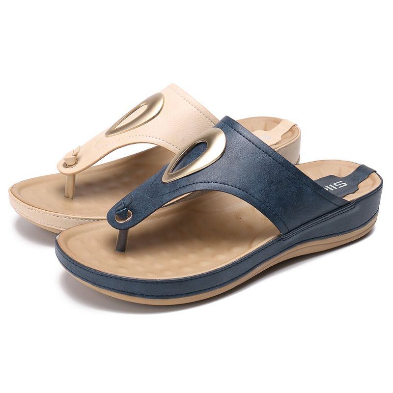 Damen Große Größe Metall Clip Toe Flip Flops Strand Casual Sandalen