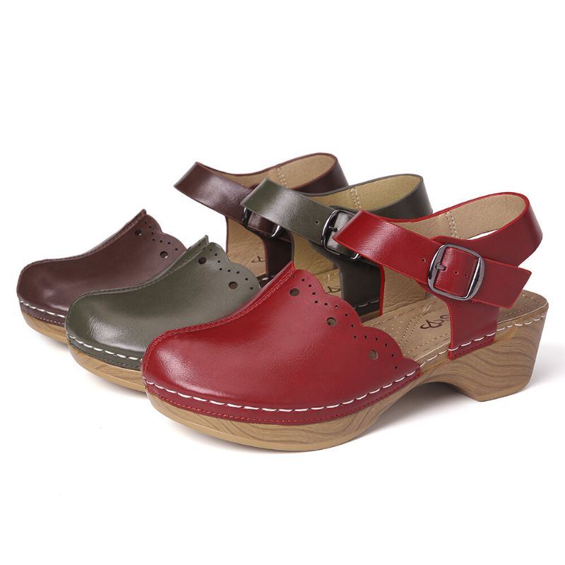 Damen Hohl Geschlossene Zehe Volltonfarbe Schnalle Clogs Sandalen