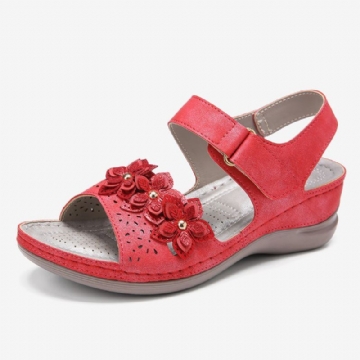 Damen Hook Loop Flower Decro Open Toe Comfy Wedge Sandalen