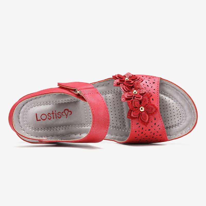 Damen Hook Loop Flower Decro Open Toe Comfy Wedge Sandalen