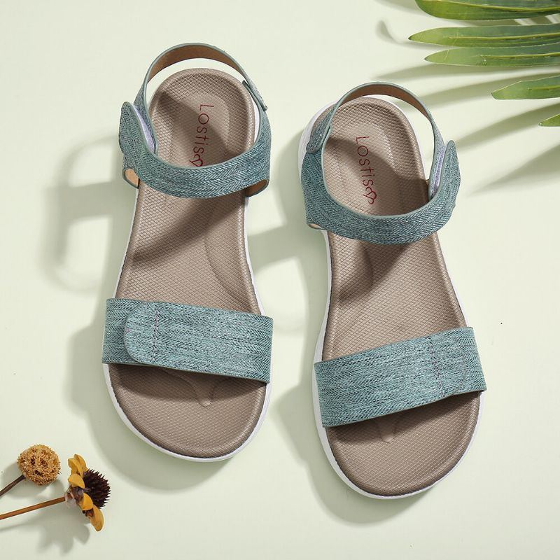 Damen Hook Loop Open Toe Weiche Sohle Bequeme Sommer Lässige Flache Sandalen